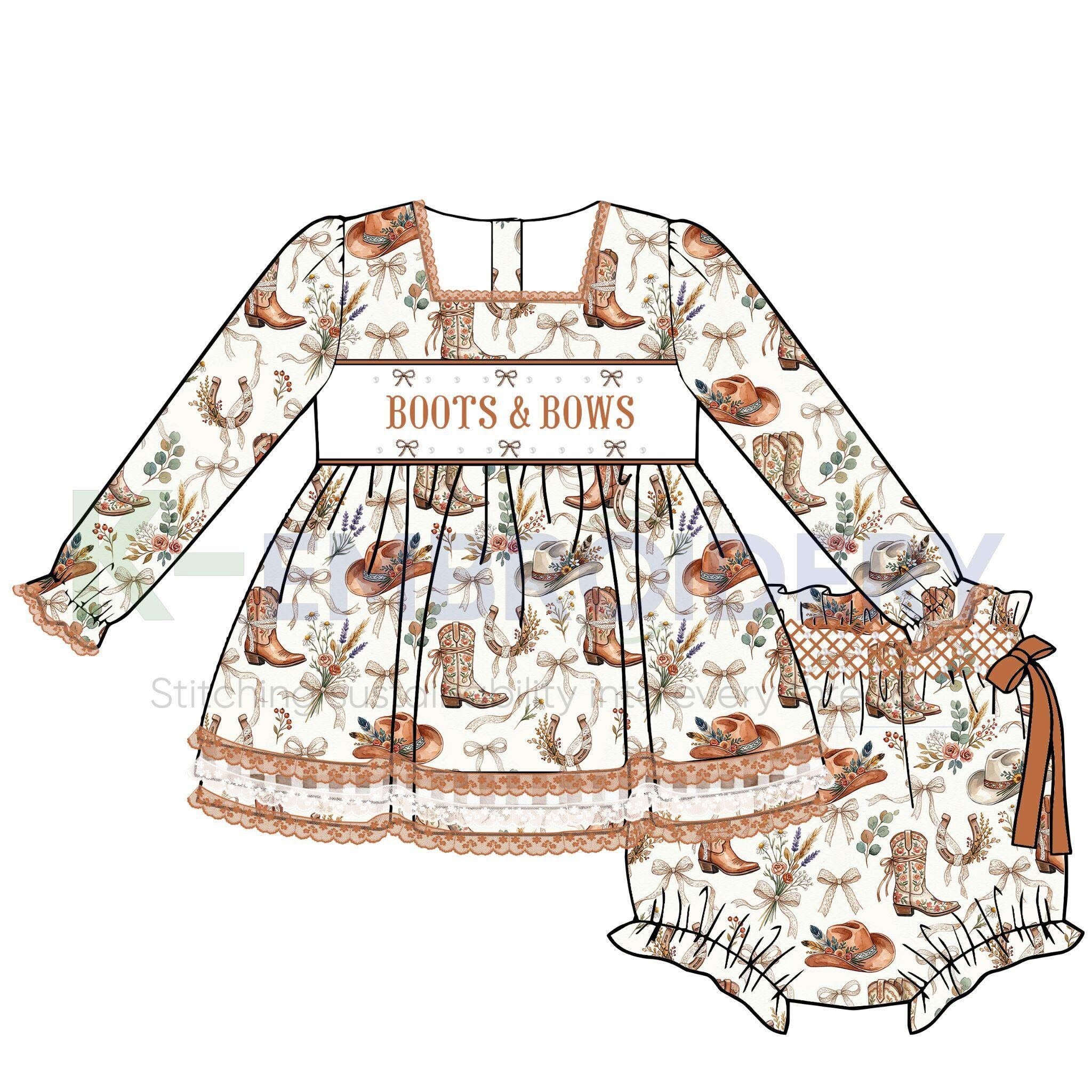 Boots & Bows Smocked Bloomer Set - PREORDER